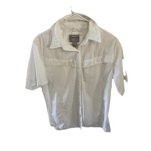 Bimini Bay Outfitters Women L Outdoor Fishing Collared Short Sleeve White Button